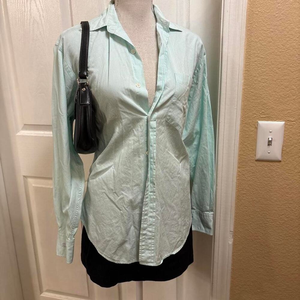 Ralph Lauren baby blue striped cotton button up top. Size 8